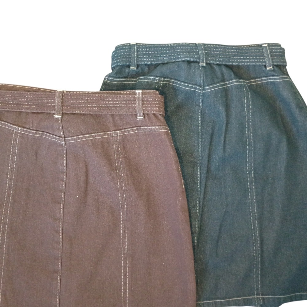 Vintage St Johns Bay Womens Size 4 Denim Skirt Bundle Brown Blue Belted A-Line - Picture 4 of 9